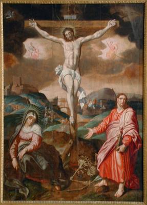 Krisztus a kereszten a Fájdalmas Anyával és Szent János evangélistával