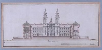 Plan for the remodeling of the abbey - cross-section with the facade of the church